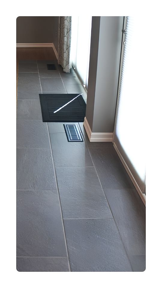Smooth Tile Flooring Transitions Between Rooms and Sliding Glass Doors